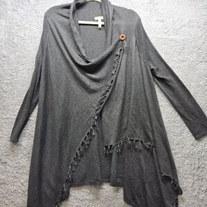 Matilda Jane Womens Gray Cardigan Fringe Wrap Size S Lightweight Lagenlook